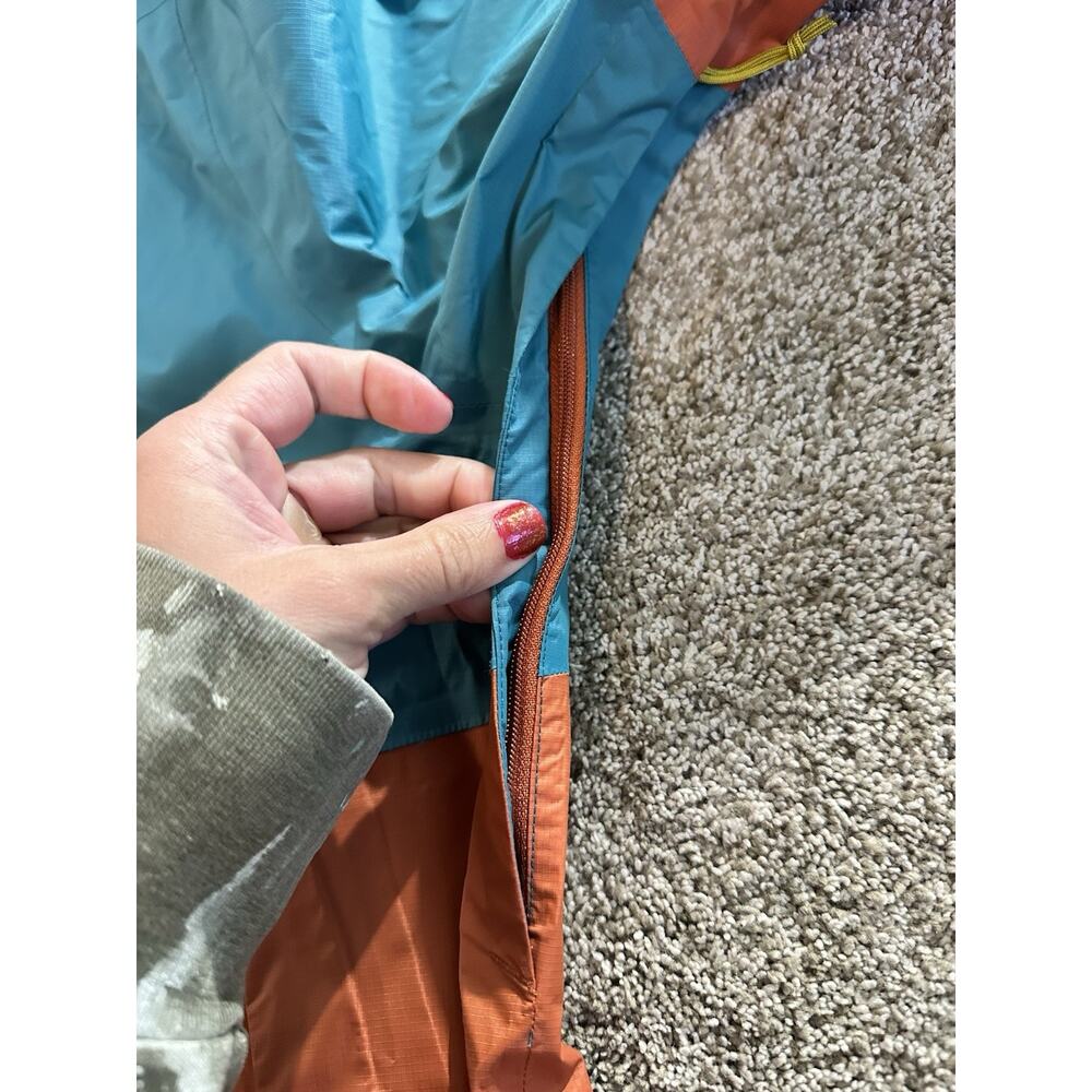 Mountain Hardwear Packable Hooded Vented Rain Jacket Mens Size XL ORANGE BLUE - Picture 7 of 12